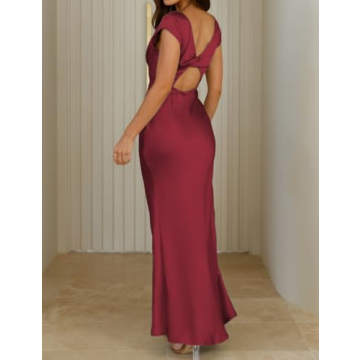 Halfisland Satin V Neck Cap Sleeve Midi Dress for Women