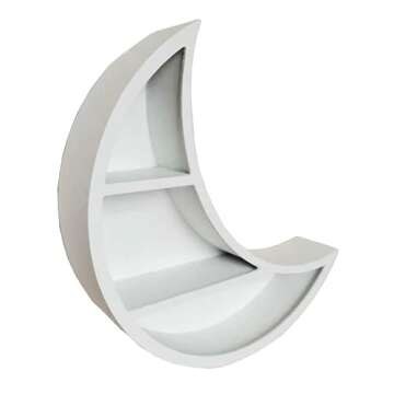 Kirpi Crescent Moon Shelf for Crystals, White Floating Moon Shelf Hanging, Wall Art Floating Shelves for Bathroom, Boho Decorative Hanging Moon Shelves,17''x 15''x 3'' (White Style 2)