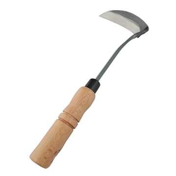 Tomerry Japanese Gardening Weeding Sickle Nejiri Kama Sharp Steel Blade and Wood Handle