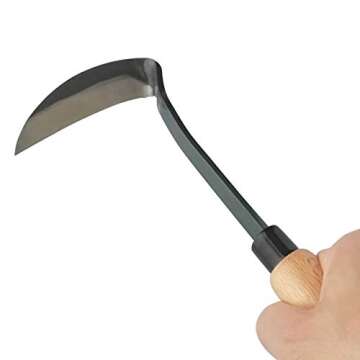Tomerry Japanese Gardening Weeding Sickle Nejiri Kama Sharp Steel Blade and Wood Handle