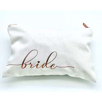 6 Bridesmaids Makeup Bags & 1 for Bride. 7 Large Canvas Toiletry Bags with Metal Zipper & Inside Lining. for Bachelorette Party Favors & Bridal Shower with Bridesmaid Proposal Cards. (Rose Gold)