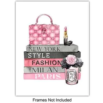 Designer Handbags, Shoes, Perfume Wall Art - Glam Wall Decor - High Fashion Artwork Pictures, Prints Posters Set - Luxury Couture for Women, Teens Room, Girls Bedroom - 4-8x10 Unframed prints