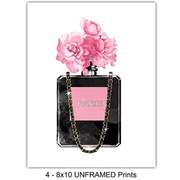 Designer Handbags, Shoes, Perfume Wall Art - Glam Wall Decor - High Fashion Artwork Pictures, Prints Posters Set - Luxury Couture for Women, Teens Room, Girls Bedroom - 4-8x10 Unframed prints