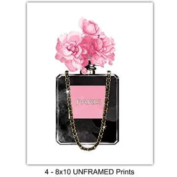 Designer Handbags, Shoes, Perfume Wall Art - Glam Wall Decor - High Fashion Artwork Pictures, Prints Posters Set - Luxury Couture for Women, Teens Room, Girls Bedroom - 4-8x10 Unframed prints