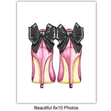 Designer Handbags, Shoes, Perfume Wall Art - Glam Wall Decor - High Fashion Artwork Pictures, Prints Posters Set - Luxury Couture for Women, Teens Room, Girls Bedroom - 4-8x10 Unframed prints