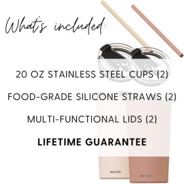 CUPKIN Stainless Steel Insulated Tumbler with Lid and Straw, 20 oz Water Bottle & Straw, Stainless S...