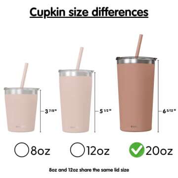 CUPKIN Stainless Steel Insulated Tumbler with Lid and Straw, 20 oz Water Bottle & Straw, Stainless Steel Cups, Travel Coffee Mug for Adults, Iced Coffee Cup with Lid, Tumbler for Travel
