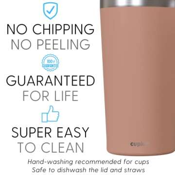 CUPKIN Stainless Steel Insulated Tumbler with Lid and Straw, 20 oz Water Bottle & Straw, Stainless Steel Cups, Travel Coffee Mug for Adults, Iced Coffee Cup with Lid, Tumbler for Travel