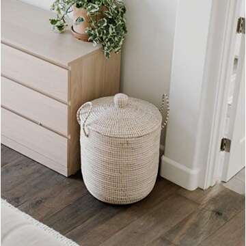 Jolie Market Paris Wicker Laundry Hamper - Bohemian Seagrass Laundry Hamper Basket- Storage Bin, Hom...