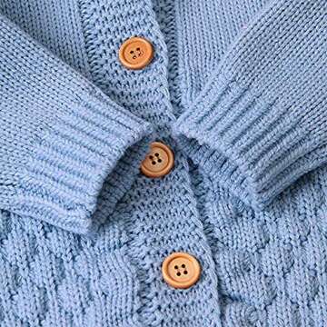 OBEEII Baby Sweater Romper Warm Knit Hooded Jumpsuit Long Sleeve One Piece Outfits Light Blue 0-6 Months