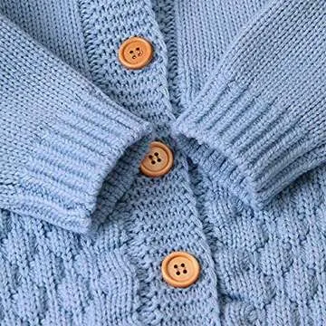 OBEEII Baby Sweater Romper Warm Knit Hooded Jumpsuit Long Sleeve One Piece Outfits Light Blue 0-6 Months