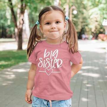Olive Loves Apple Big Sister Heart Sibling Reveal T-Shirt for Baby and Toddler Girls Sibling Outfits...