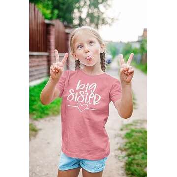 Olive Loves Apple Big Sister Heart Sibling Reveal T-Shirt for Baby and Toddler Girls Sibling Outfits Mauve Shirt 12 Months