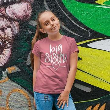 Olive Loves Apple Big Sister Heart Sibling Reveal T-Shirt for Baby and Toddler Girls Sibling Outfits Mauve Shirt 12 Months