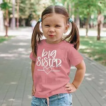 Olive Loves Apple Big Sister Heart Sibling Reveal T-Shirt for Baby and Toddler Girls Sibling Outfits Mauve Shirt 12 Months