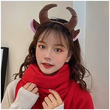 C-ZOFEK Women' Cosplay Brown Cow Horns Headband Halloween Devil Headwear Cute Headpiece Kawaii Headdress Anime Accessories Great Gift