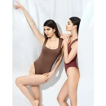 PUMIEY Women's Sleeveless Bodysuit - Square Neck Design