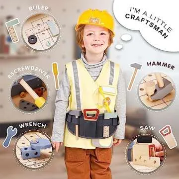 Deluxe Wooden Toy Workbench for Kids 69 Pieces Tool Playset