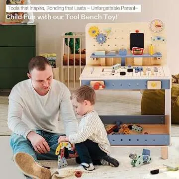 Deluxe Wooden Toy Workbench for Kids 69 Pieces Tool Playset