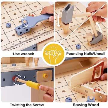 Deluxe Wooden Toy Workbench for Kids 69 Pieces Tool Playset