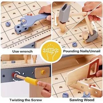 Deluxe Wooden Toy Workbench for Kids 69 Pieces Tool Playset