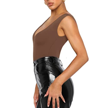 Stylish REORIA Women's Deep V Neck Bodysuit for All Occasions