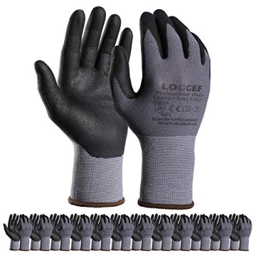 LOCCEF Safety Work Gloves - MicroFoam Nitrile Coated, 12 Pairs for Home Improvement