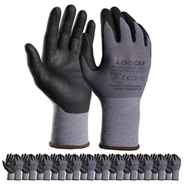 LOCCEF Safety Work Gloves - MicroFoam Nitrile Coated, 12 Pairs for Home Improvement