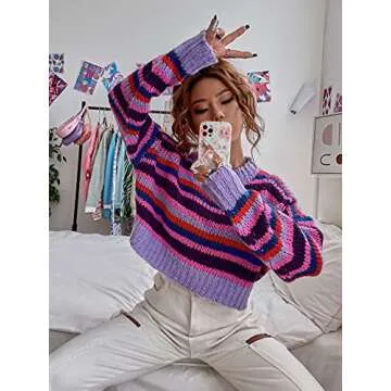 Y2K Striped Cropped Sweater for Young Women