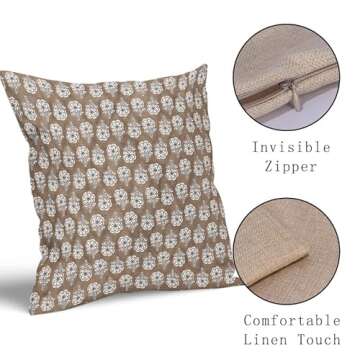 Floral Pillow Covers 18X18 Inch Set of 2 Brown Flowers Block Print Decorative Pillow Cases Farmhouse Cotton Linen Cushion Case Home Decor for Sofa Bed Couch Porch Outdoor