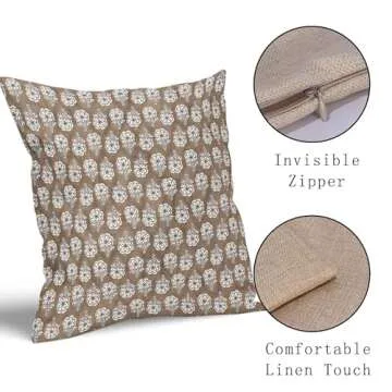 Floral Pillow Covers 18X18 Inch Set of 2 Brown Flowers Block Print Decorative Pillow Cases Farmhouse Cotton Linen Cushion Case Home Decor for Sofa Bed Couch Porch Outdoor