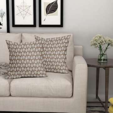 Floral Pillow Covers 18X18 Inch Set of 2 Brown Flowers Block Print Decorative Pillow Cases Farmhouse Cotton Linen Cushion Case Home Decor for Sofa Bed Couch Porch Outdoor