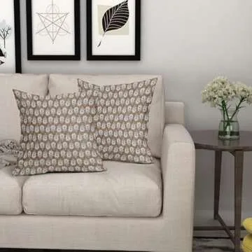 Floral Pillow Covers 18X18 Inch Set of 2 Brown Flowers Block Print Decorative Pillow Cases Farmhouse Cotton Linen Cushion Case Home Decor for Sofa Bed Couch Porch Outdoor