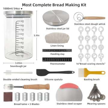 FEXIA Sourdough Bread Starter Jar- 34 Oz Wide Mouth Container Jar- Home Baking Supplies with Date Ma...