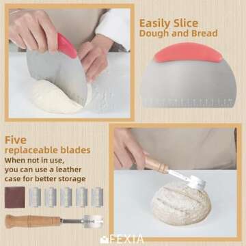 FEXIA Sourdough Bread Starter Jar- 34 Oz Wide Mouth Container Jar- Home Baking Supplies with Date Marked Feeding Band, Thermometer Bread Lame Glass Jar with 9 Kinds Tools for Kitchen