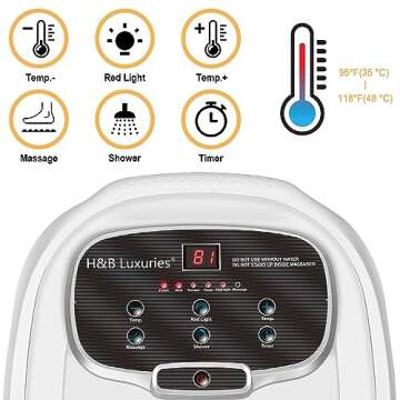 H&B Luxuries Foot Spa Massager with Heat for Stress Relief, Feet Bath with Motorized Rollers and Shower, Temperature Control, Timer and LED Display, Ideal for Wife Mother Mom Father Husband, Black