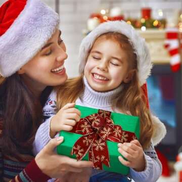 Whaline 2 Rolls Christmas Velvet Wired Ribbon 2.5 Inch Winter Snowflake Velvet Ribbon Burgundy Gold Glitter Xmas Decor Wrapping Ribbon for Gift Wrapping Bow Wreath Crafts Home Decor, 20 Yards