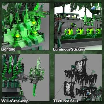 JMBricklayer Pirate Ship Building Toys with Lights, Ghost Ship Flying Dutchman Model Ship Boat 40001, Toy Building Sets for Adults, Easter Decor Christmas Birthday Gifts for Boys Girls 14+ (1100 PCS)