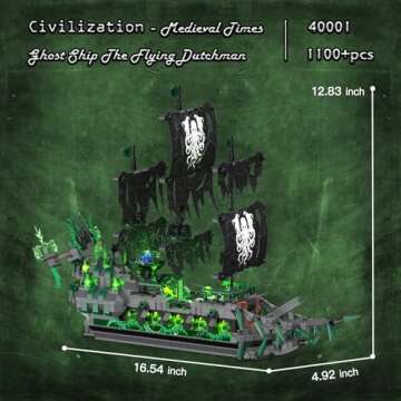 JMBricklayer Pirate Ship Building Toys with Lights, Ghost Ship Flying Dutchman Model Ship Boat 40001, Toy Building Sets for Adults, Easter Decor Christmas Birthday Gifts for Boys Girls 14+ (1100 PCS)