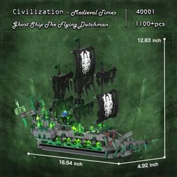 JMBricklayer Pirate Ship Building Toys with Lights, Ghost Ship Flying Dutchman Model Ship Boat 40001, Toy Building Sets for Adults, Easter Decor Christmas Birthday Gifts for Boys Girls 14+ (1100 PCS)