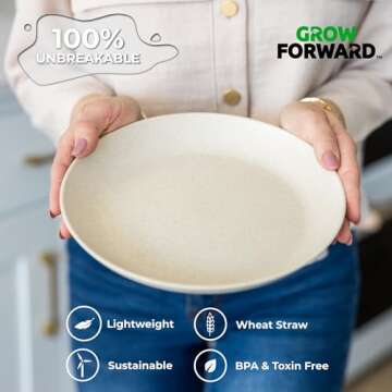 Grow Forward Premium Wheat Straw Plates - 9 Inch Reusable Hard Plastic Dinner Plates Set of 8 - Unbreakable Microwave Safe Plates for Dessert, Camping, RV, Outdoors, Patio, Kitchen Dishes - Sahara