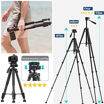 KINGJOY 75" Camera Tripod – Versatile & Durable for Photographers
