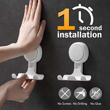 LEVERLOC Razor Holder for Shower 2 Pack, Powerful Suction Cup Shower Hooks for Towel, Loofah, Razor, Squeegee, Damage-Free Wall Hooks, Shaver Holder for Bathroom, Easy to Install and Reuse, White