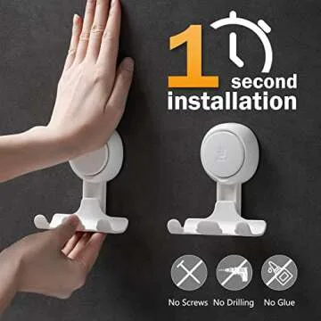 LEVERLOC Razor Holder for Shower 2 Pack, Powerful Suction Cup Shower Hooks for Towel, Loofah, Razor, Squeegee, Damage-Free Wall Hooks, Shaver Holder for Bathroom, Easy to Install and Reuse, White