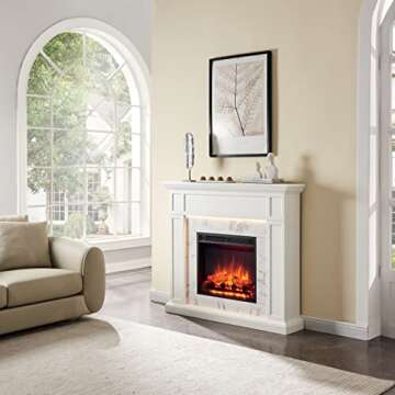 LegendFlame Fireplace Suite Sheraton, 48 Inch Mantel Surround, Cream White with Snow White Marble Pa...