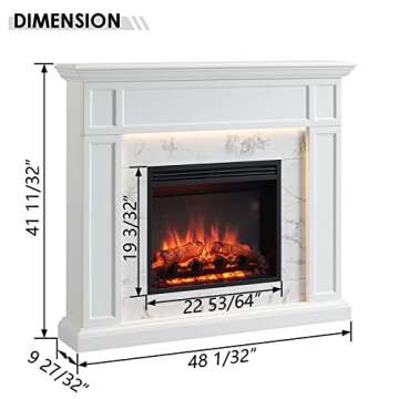 LegendFlame Fireplace Suite Sheraton, 48 Inch Mantel Surround, Cream White with Snow White Marble Pattern Finish, with 23 Inch Electric Fireplace Insert, 750W/1500W, Mood Light, Remote Control