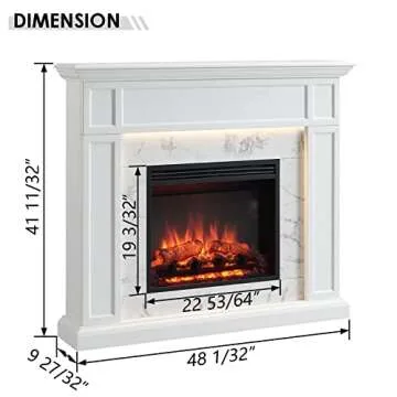 LegendFlame Fireplace Suite Sheraton, 48 Inch Mantel Surround, Cream White with Snow White Marble Pattern Finish, with 23 Inch Electric Fireplace Insert, 750W/1500W, Mood Light, Remote Control