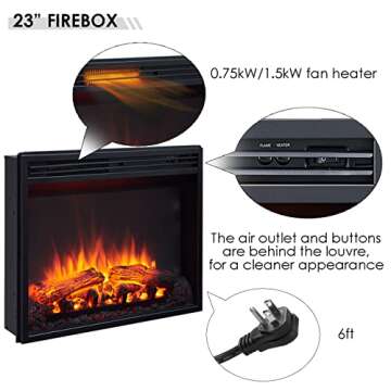 LegendFlame Fireplace Suite Sheraton, 48 Inch Mantel Surround, Cream White with Snow White Marble Pattern Finish, with 23 Inch Electric Fireplace Insert, 750W/1500W, Mood Light, Remote Control