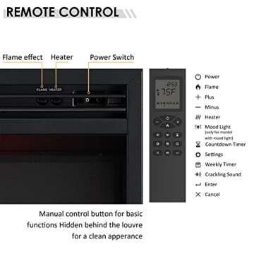 LegendFlame Fireplace Suite Sheraton, 48 Inch Mantel Surround, Cream White with Snow White Marble Pattern Finish, with 23 Inch Electric Fireplace Insert, 750W/1500W, Mood Light, Remote Control