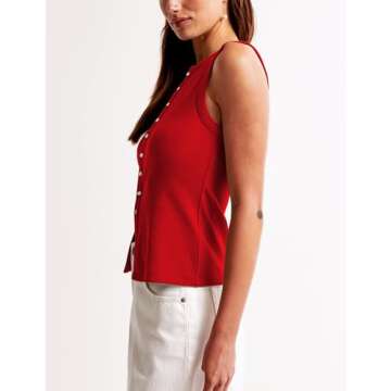 KIGRAD Women Crewneck Sleeveless Button Up Tank Shirts Slim Fit Ribbed Knit Vest Tops Office Siren G...